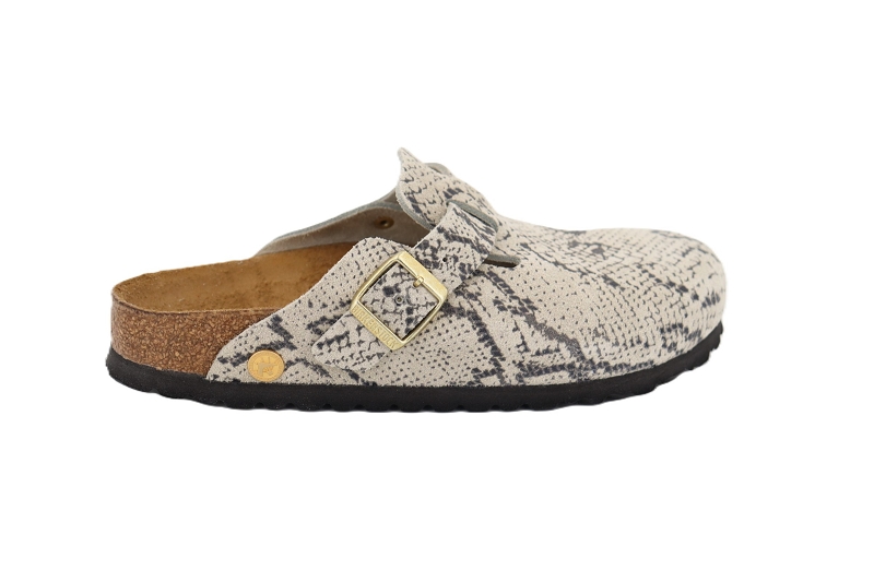 Birkenstock mules et sabots boston suede print snake gris