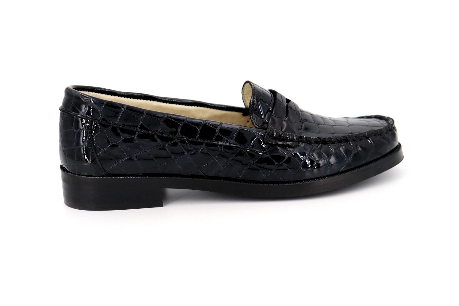 Rue de la Chaussure Hirica mocassins vendome croco bleu femme
