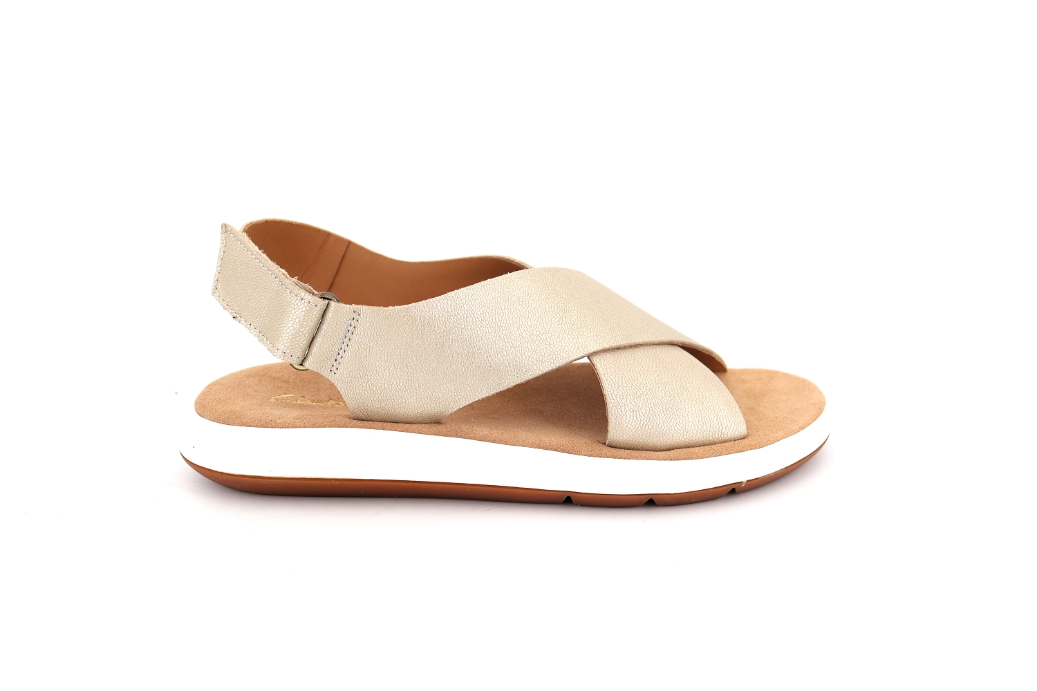 Rue de la Chaussure Clarks sandales nu pieds jemsa cross dore femme